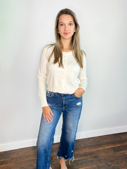 Lily Ribbed Knit Cardigan | Oat