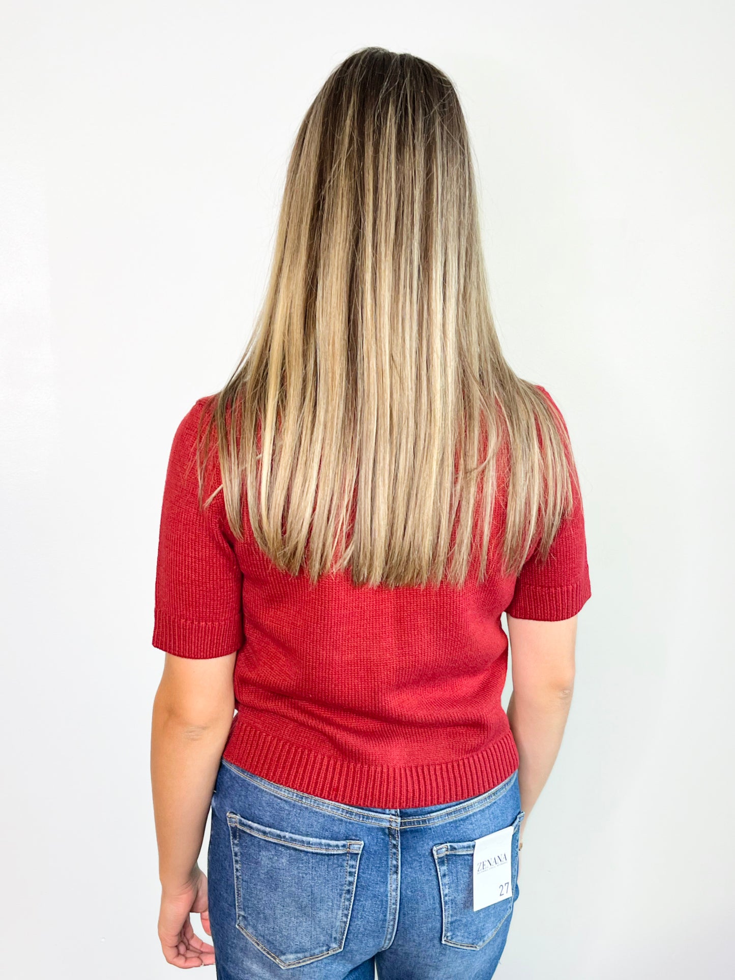 Madi Short Sleeve Button Down Sweater Top | Burgundy