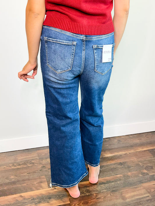 Tobi Cropped Straight Leg Zenana Jeans | Dark