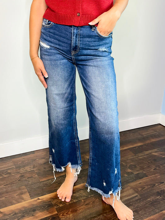 Tobi Cropped Straight Leg Zenana Jeans | Dark