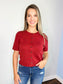 Madi Short Sleeve Button Down Sweater Top | Burgundy