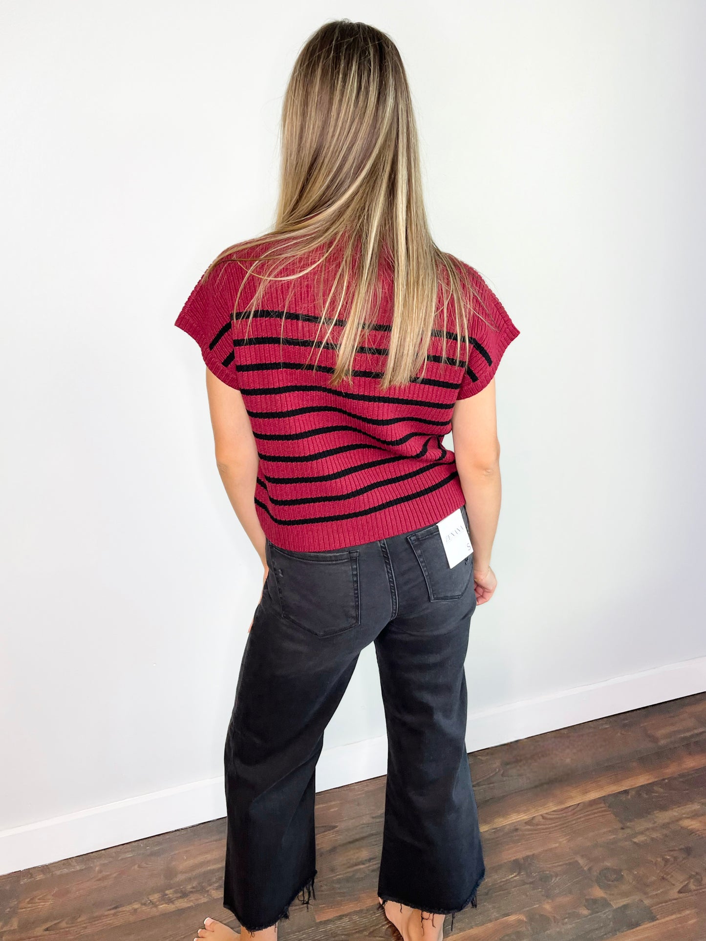 Paige Striped Mock Neck Sweater Top | Burgundy