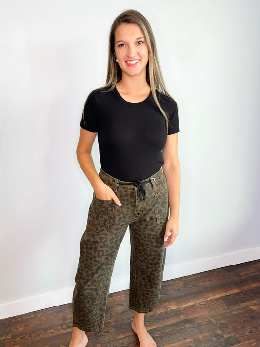Jane Baggy Drawstring Waist Jeans | Leopard