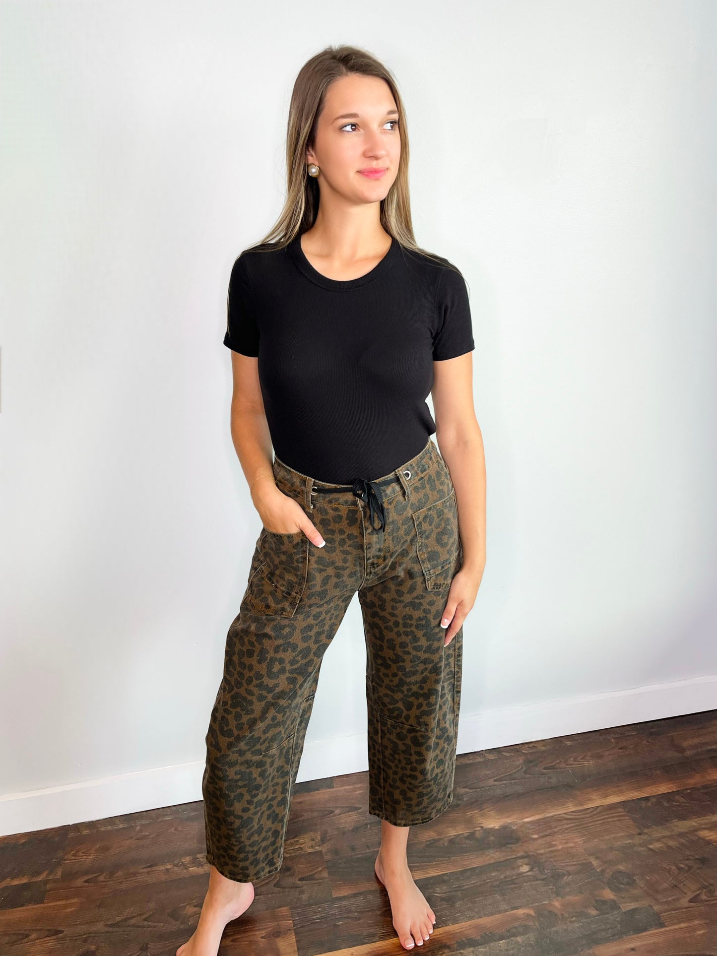 Jane Baggy Drawstring Waist Jeans | Leopard