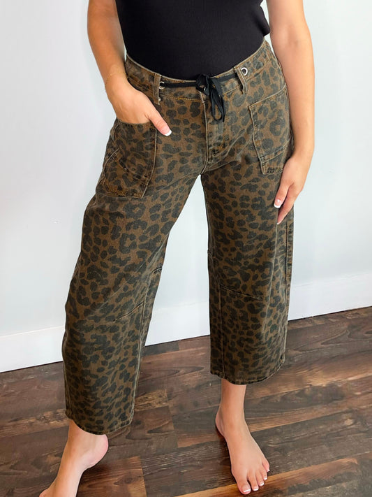 Jane Baggy Drawstring Waist Jeans | Leopard