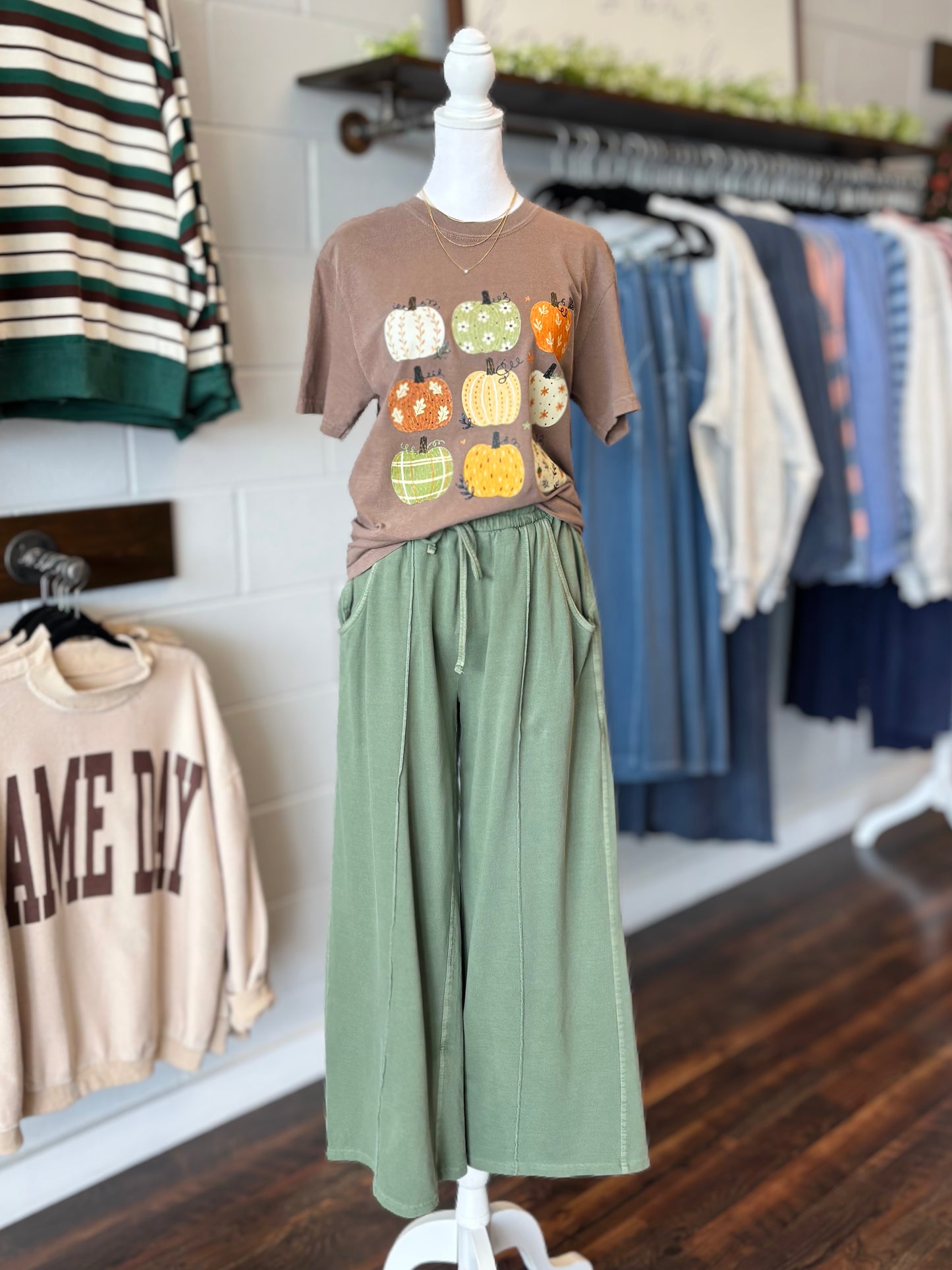 Ashton Cropped Wide Leg Pants | Light Olive