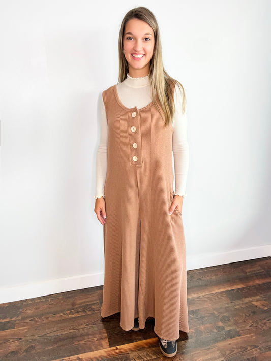 Jerri Ribbed Jumpsuit | Taupe