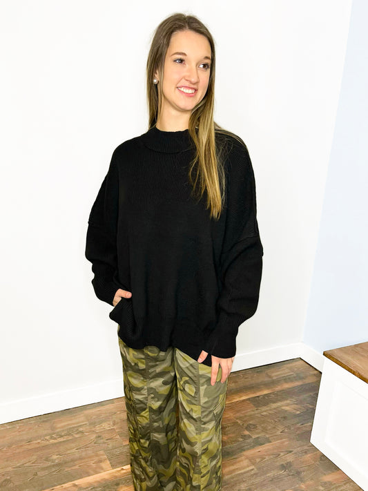 Bonnie Side Slit Oversized Sweater | Black
