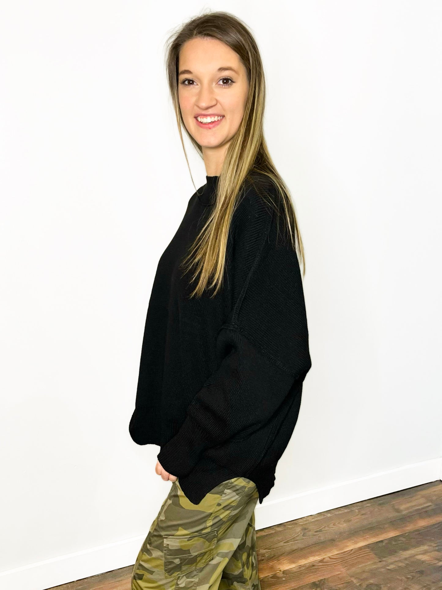 Bonnie Side Slit Oversized Sweater | Black