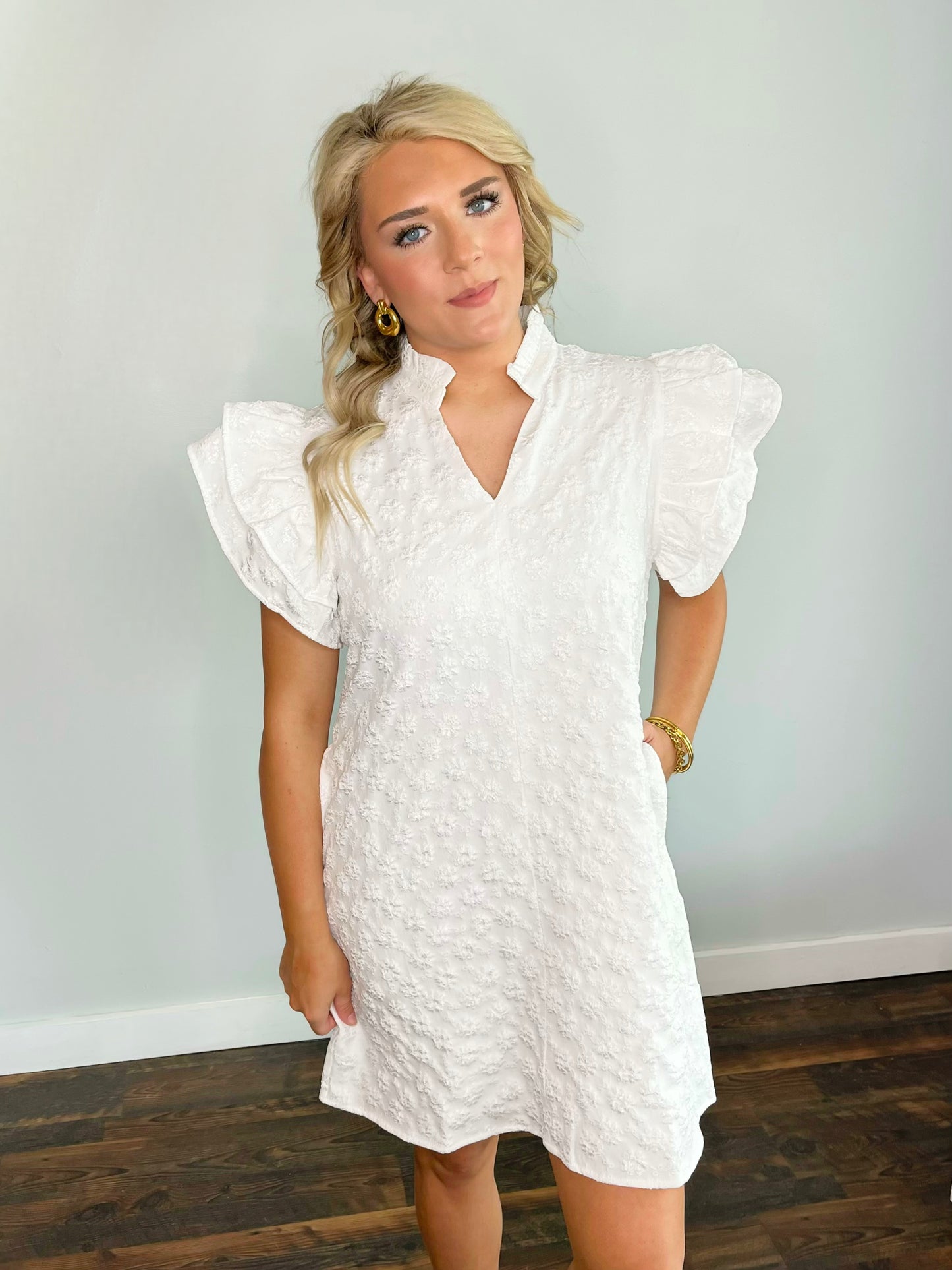 Caroline Floral Embroidered Dress | White