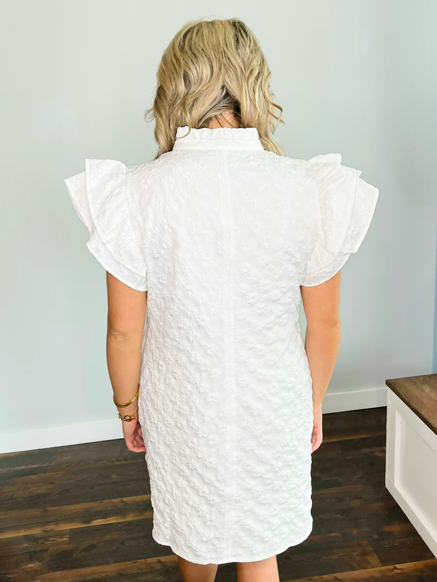 Caroline Floral Embroidered Dress | White