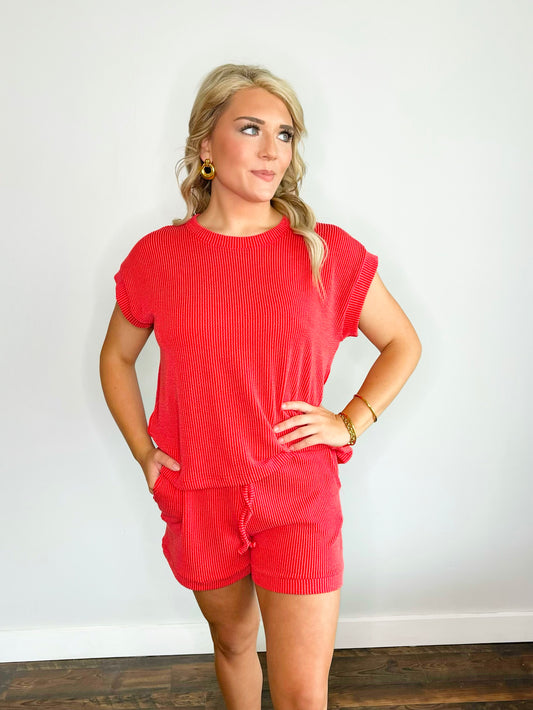 Bailey Ribbed Short Set | Ruby