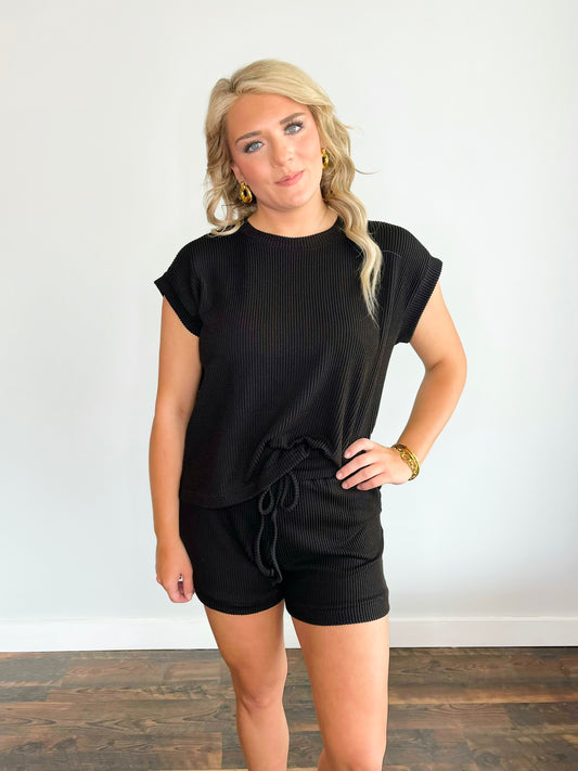 Bailey Ribbed Short Set | Black