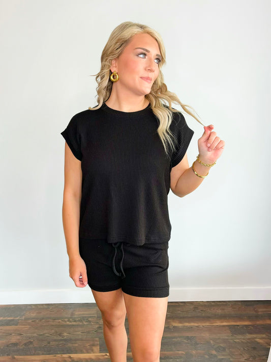 Bailey Ribbed Short Set | Black