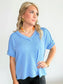 Katy Ribbed V-Neck Top | Sky Blue