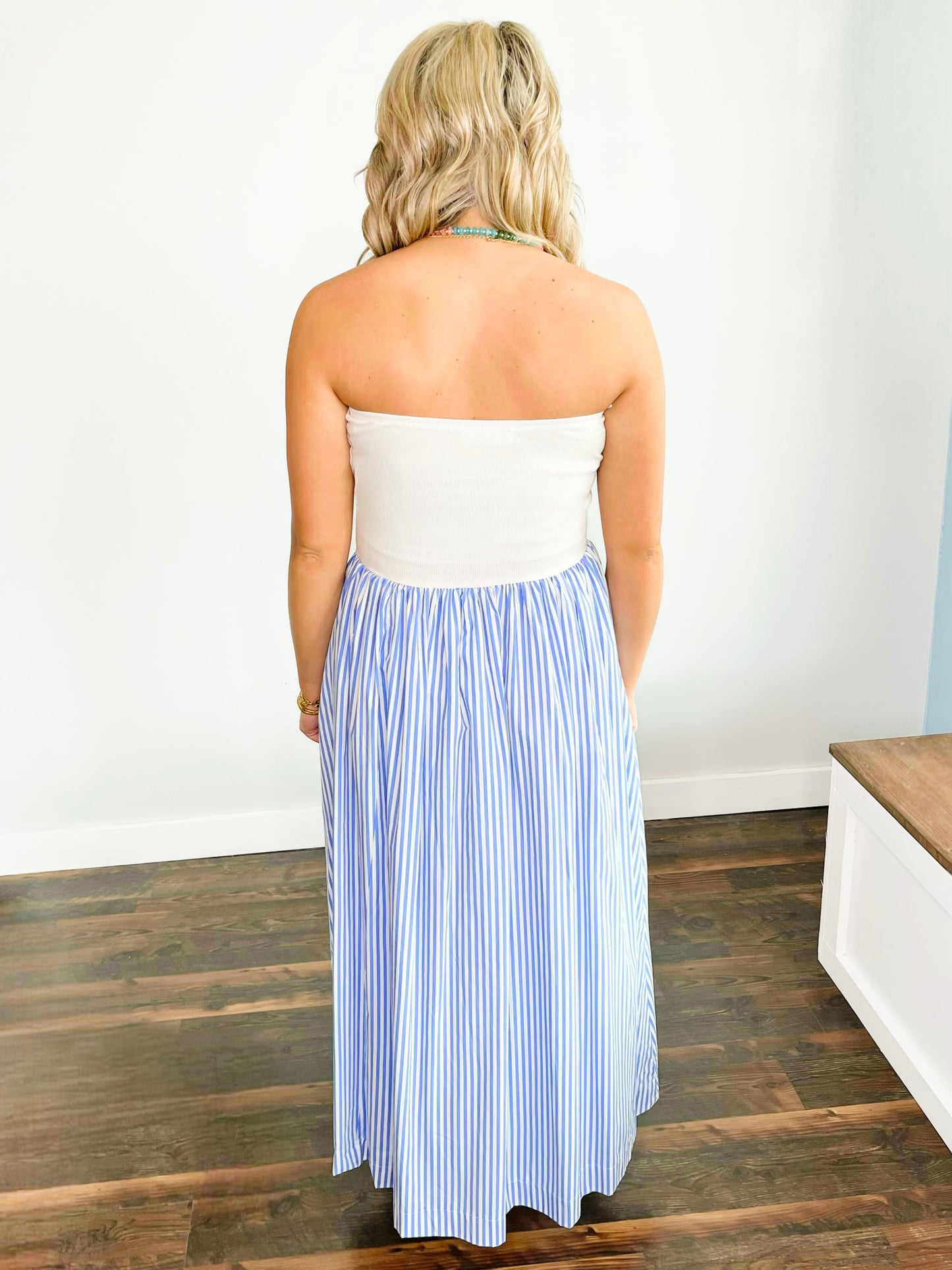 Blakely Striped Strapless Midi Dress