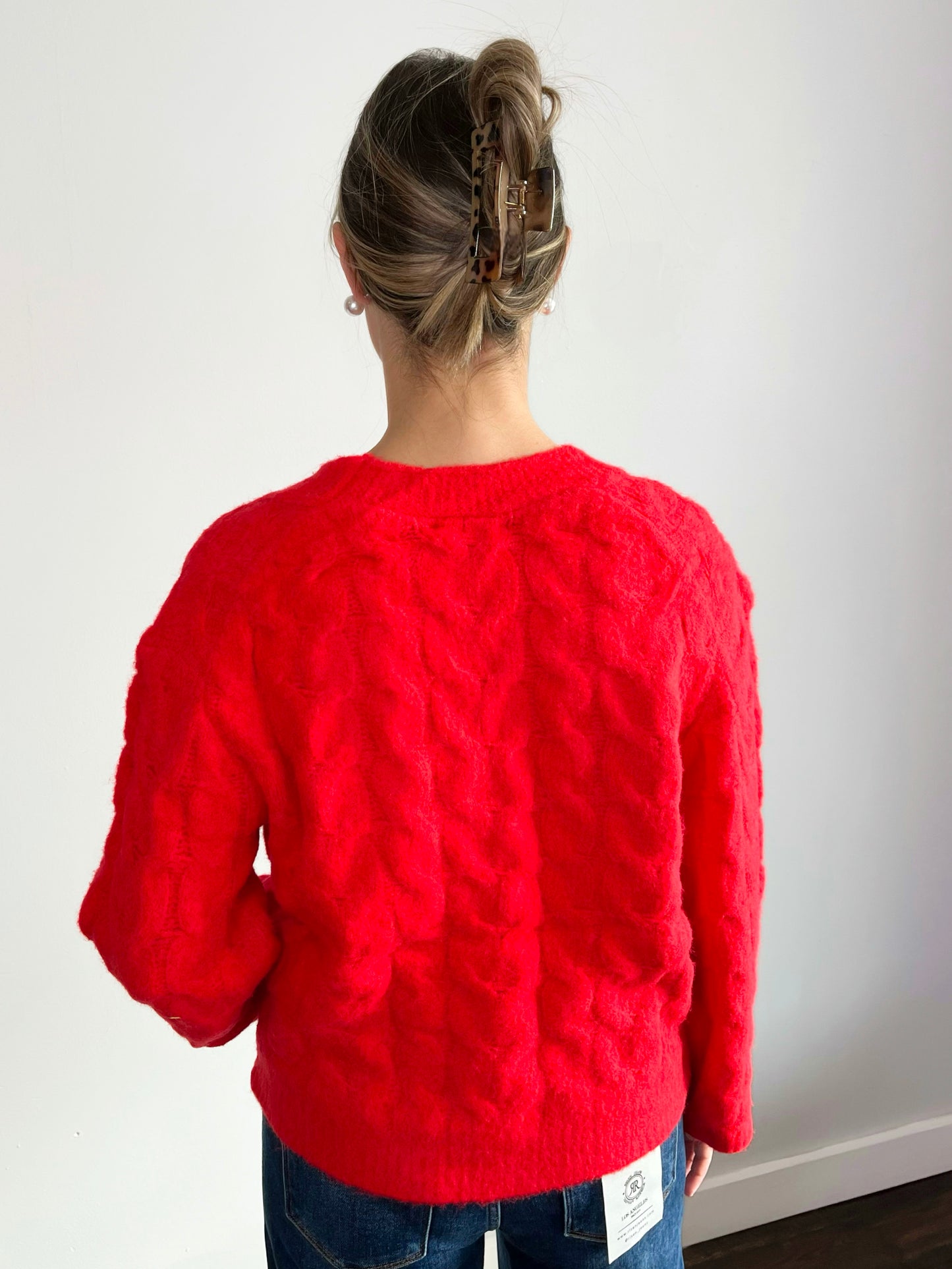 Jonas Cable Knit Cardigan | Red