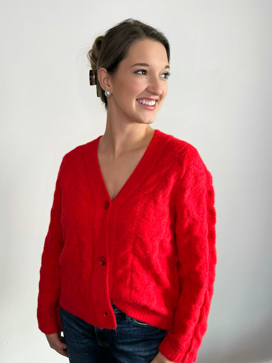 Jonas Cable Knit Cardigan | Red