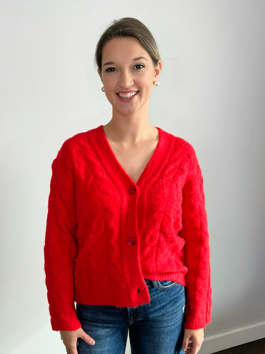 Jonas Cable Knit Cardigan | Red