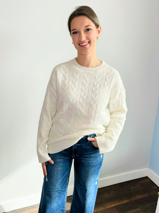 Brandi Ultra Soft Braided Sweater | Ivory