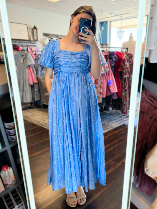 Jaycee Embroidered Puff Sleeve Dress | Cornflower