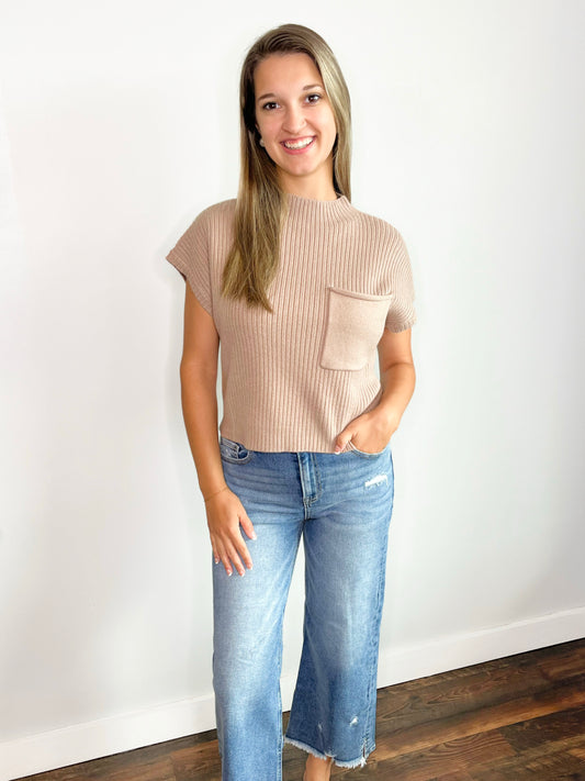 Arianna Mock Neck Sweater Top | Taupe
