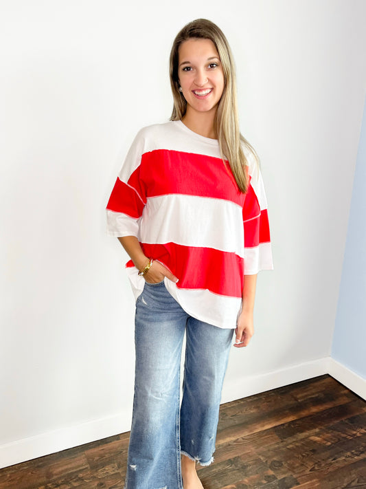 Polly Color Block Top | Cherry White