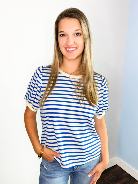 Catherine Striped Puff Sleeve Top | Royal