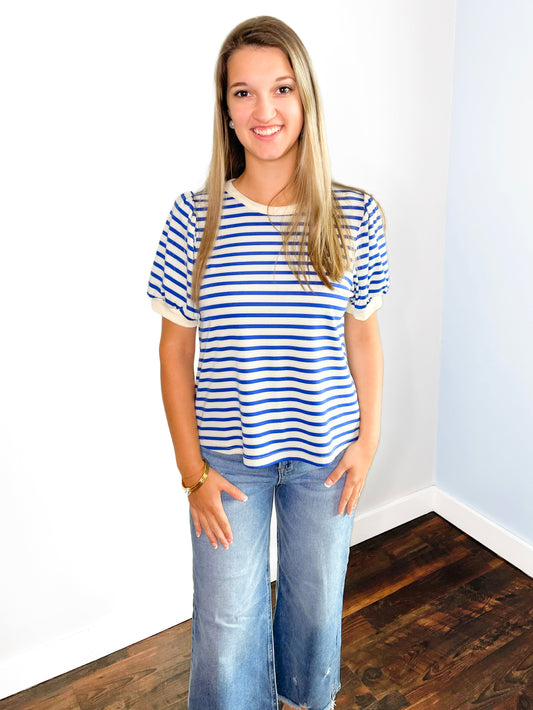 Catherine Striped Puff Sleeve Top | Royal