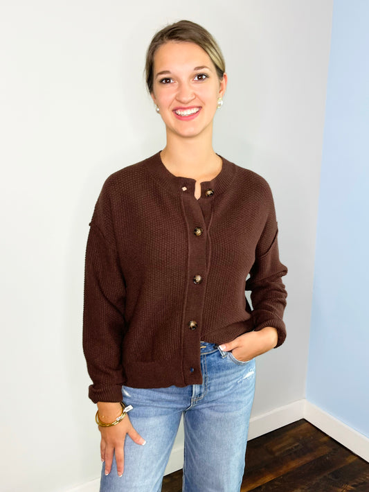 Grace Exposed Seam Button Down Cardigan | Chocolate
