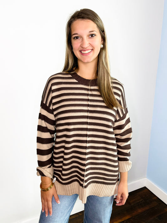 Delilah Contrast Stripe Sweater | Brown