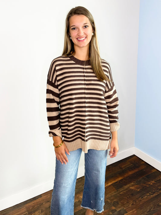 Delilah Contrast Stripe Sweater | Brown