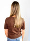 Madi Short Sleeve Button Down Sweater Top | Brown