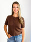 Madi Short Sleeve Button Down Sweater Top | Brown