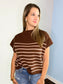 Paige Striped Mock Neck Sweater Top | Brown