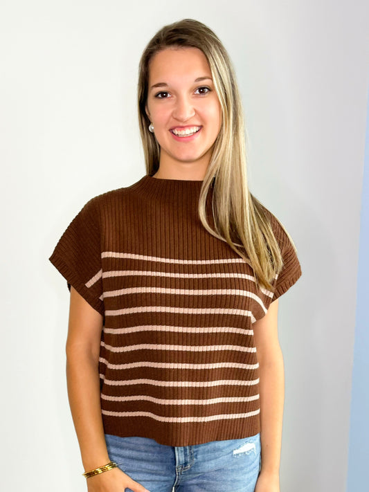 Paige Striped Mock Neck Sweater Top | Brown