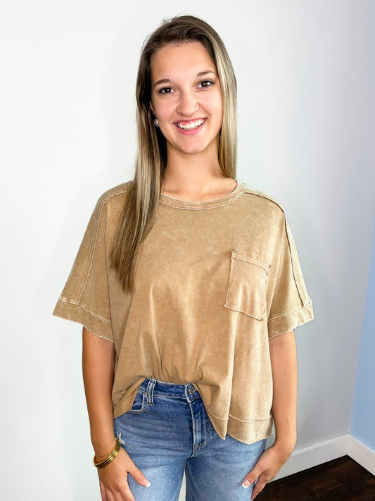 Misti Washed Oversized Boxy Tee | Brown