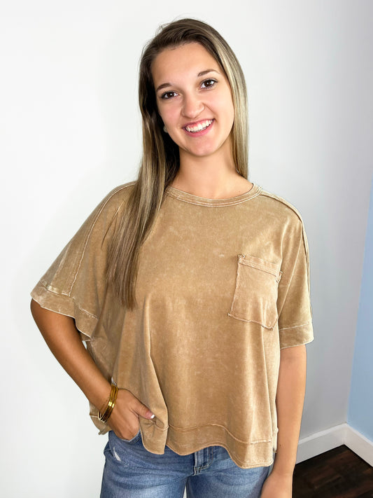 Misti Washed Oversized Boxy Tee | Brown