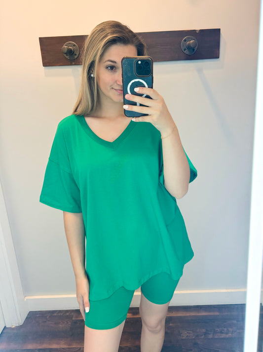 Mandy Cotton Short Sleeve Top and Biker Shorts Set | K Green