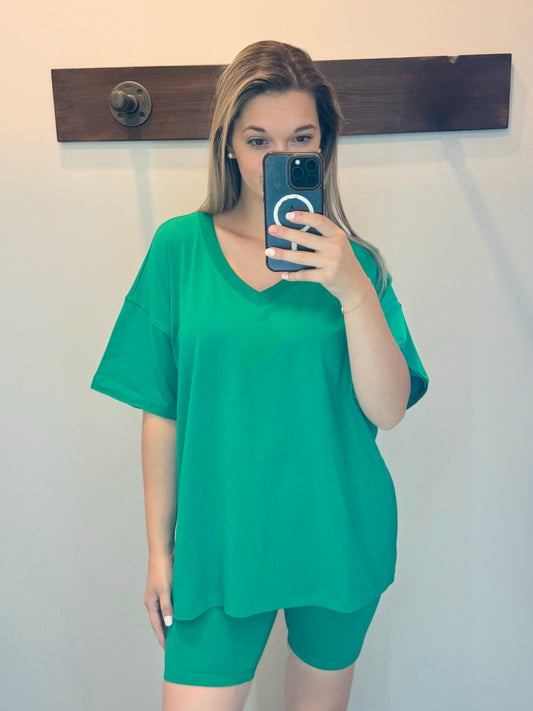 Mandy Cotton Short Sleeve Top and Biker Shorts Set | K Green