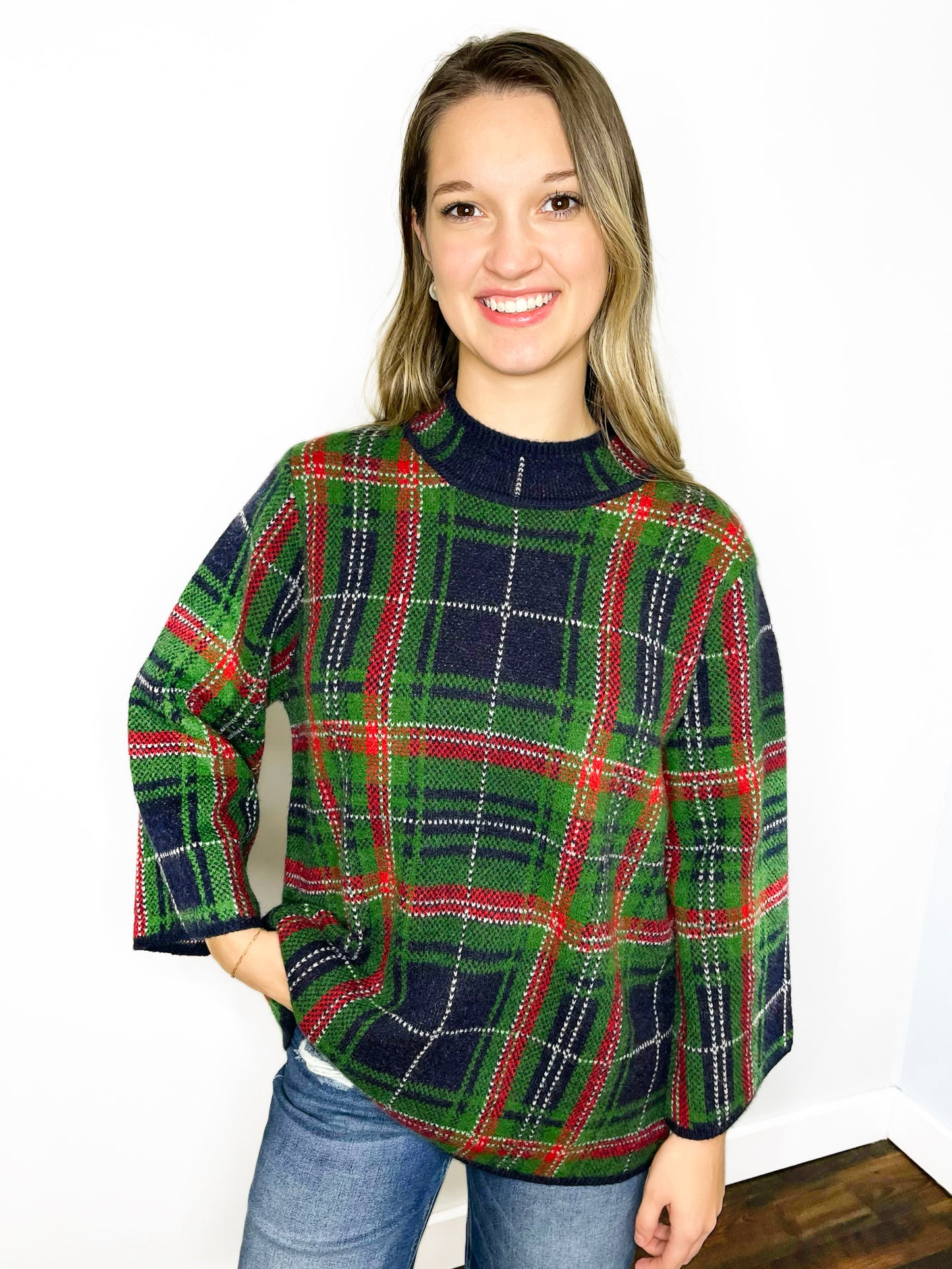 Christmas Plaid Sweater | Navy
