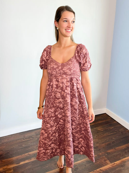 Rosemary Floral Jacquard Midi Dress | Dusty Mauve