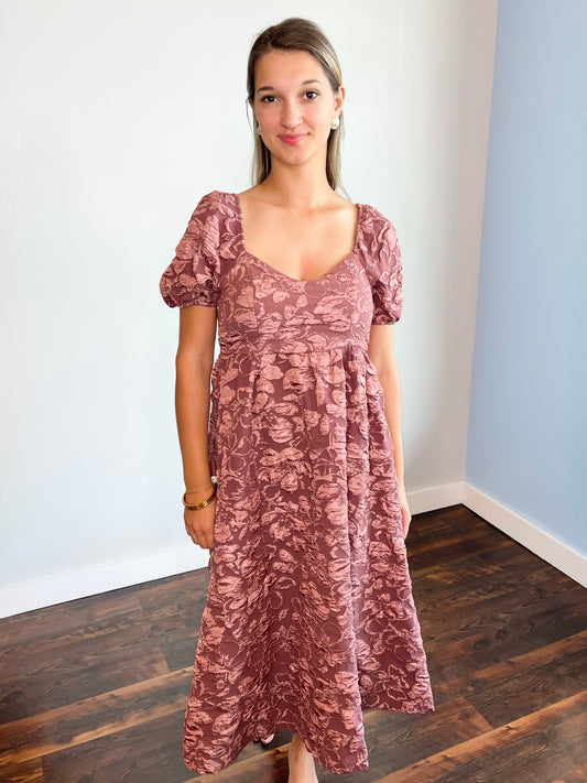 Rosemary Floral Jacquard Midi Dress | Dusty Mauve