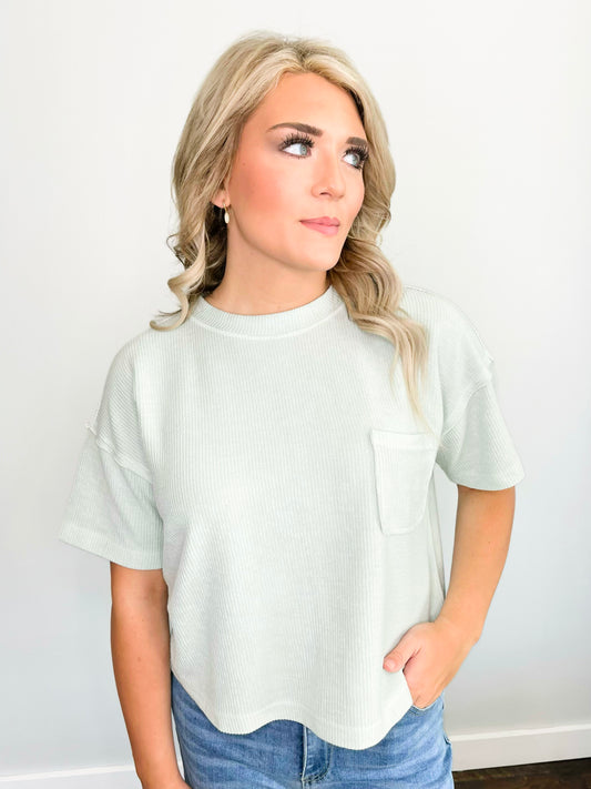 Megan Ribbed Short Sleeve Top | Mint