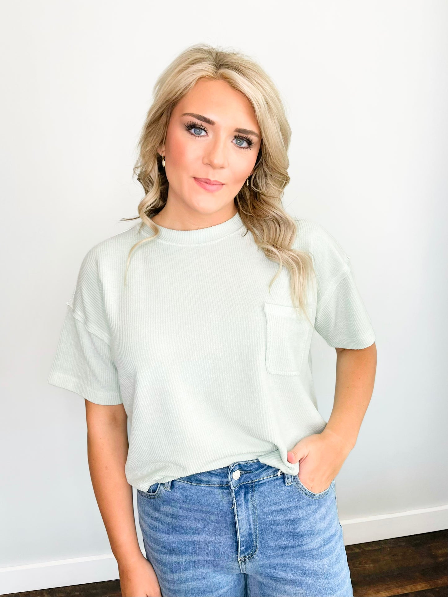 Megan Ribbed Short Sleeve Top | Mint