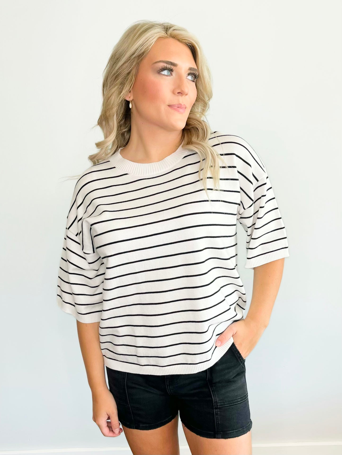 Frankie Striped Short Sleeve Knit Top