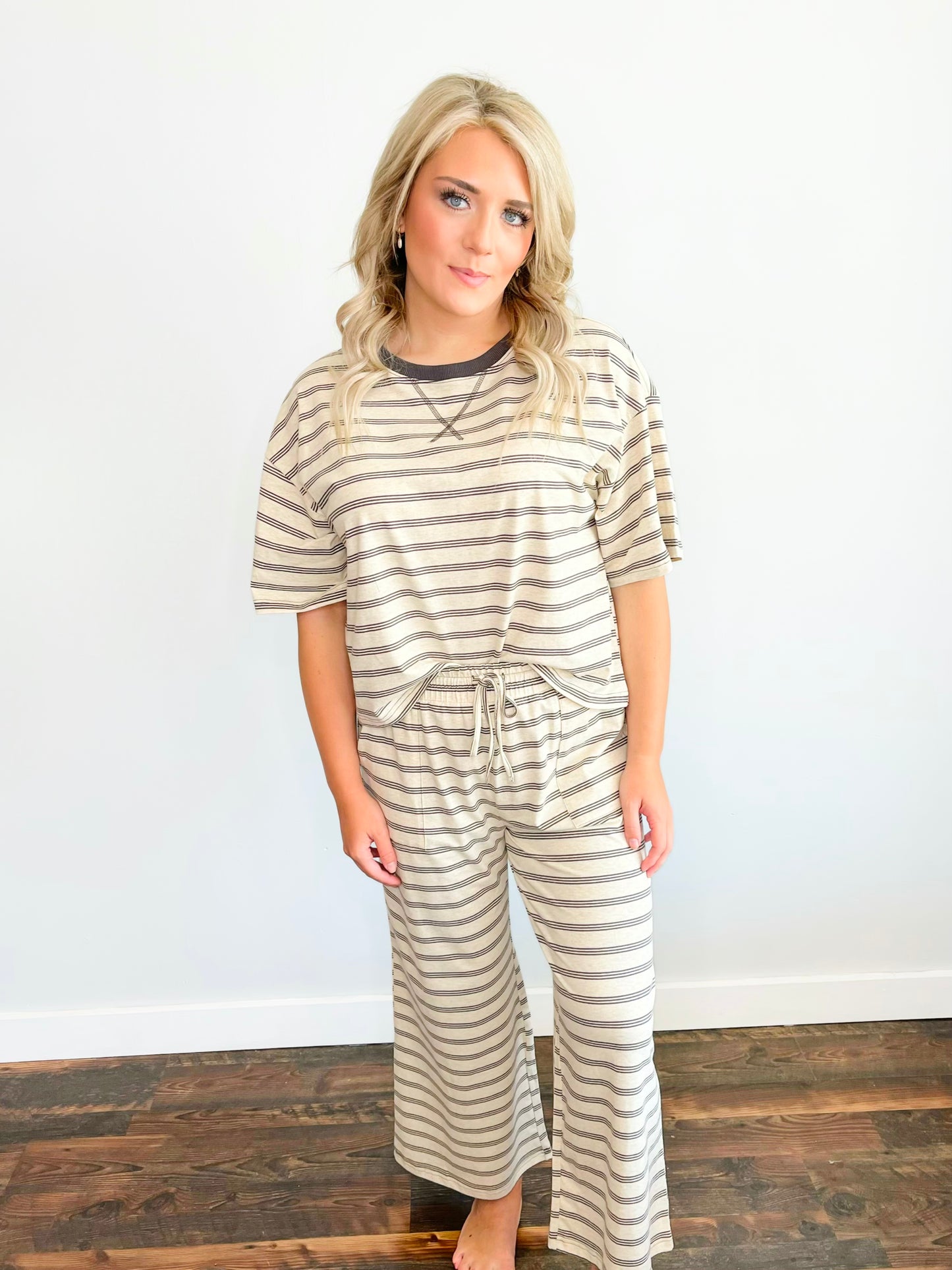 Howard Striped Relaxed Fit Top & Pant Set | Oat/Brown