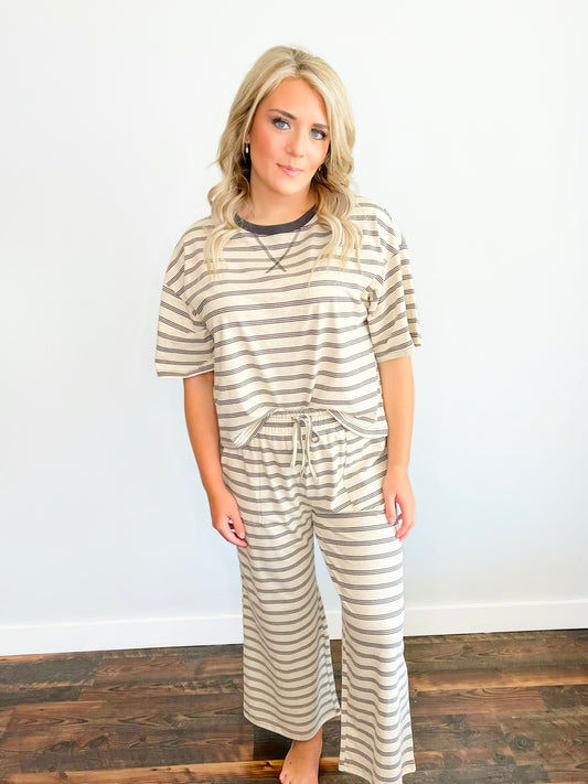 Howard Striped Relaxed Fit Top & Pant Set | Oat/Brown