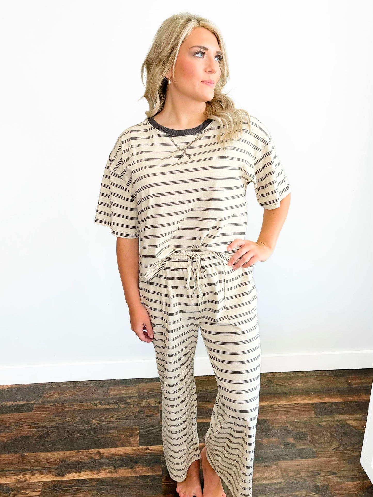 Howard Striped Relaxed Fit Top & Pant Set | Oat/Brown
