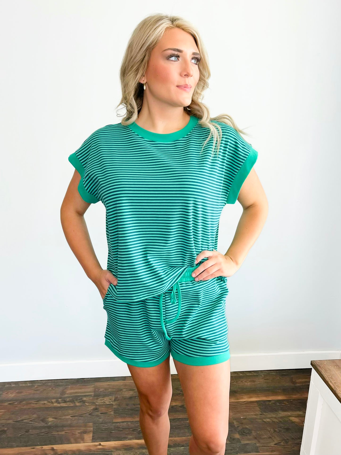 Hank Striped Top & Shorts Set | Green/Teal